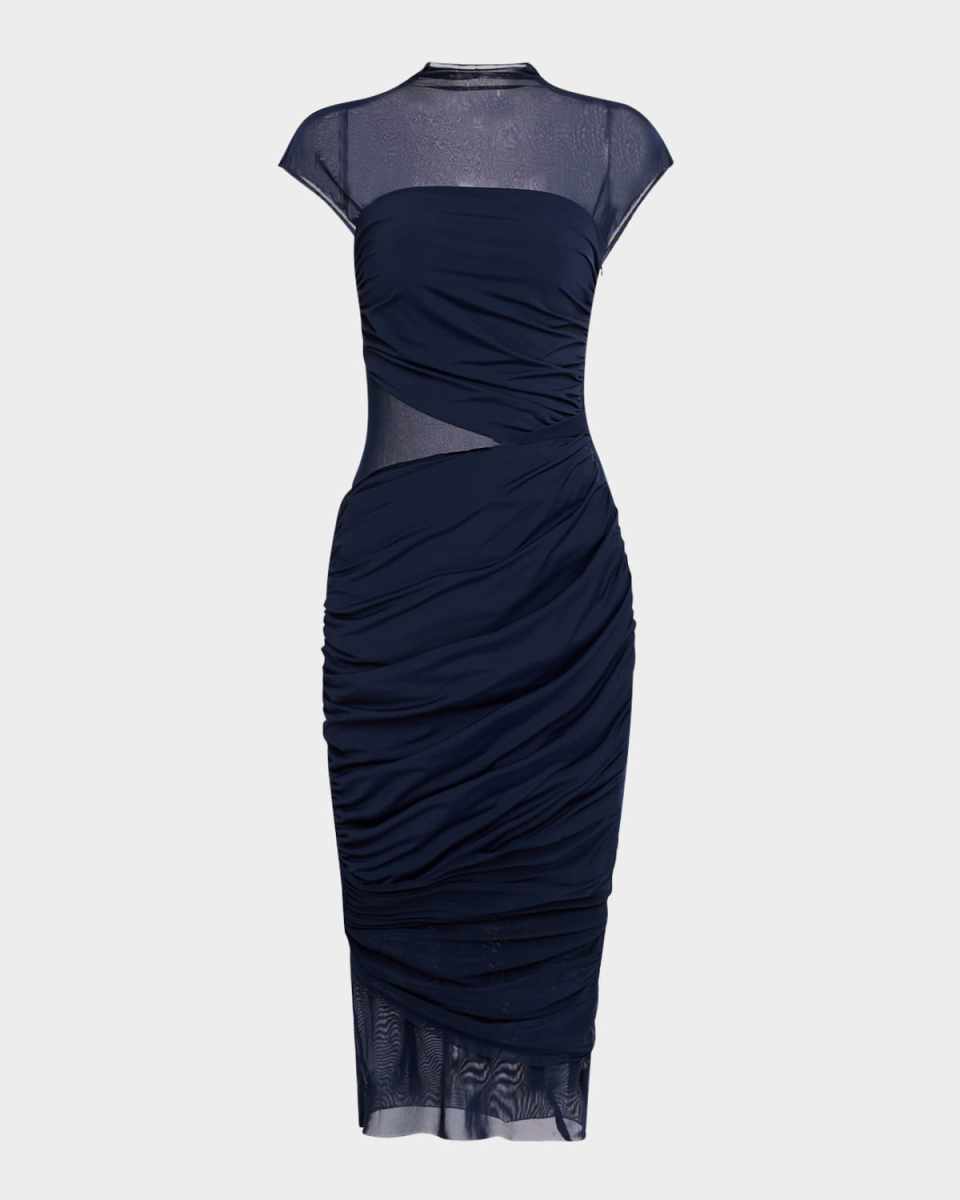 Tabitha Ruched Mesh Midi Dress